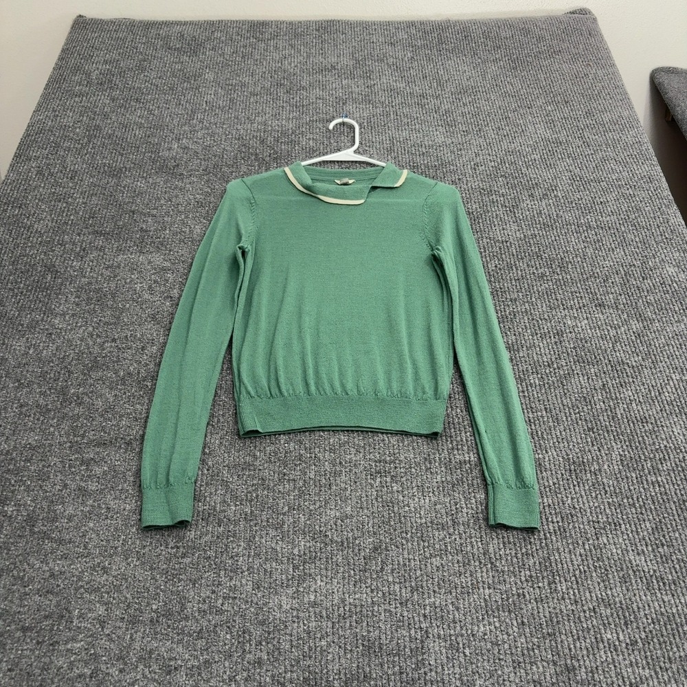 Fossil Sweater Womens S Green Knit Collared Long Sleeve Casual Preppy Style